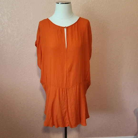Ava & Viv Bright Orange Lightweight Flowy Dolman Peplum Top Blouse - Picture 3 of 6